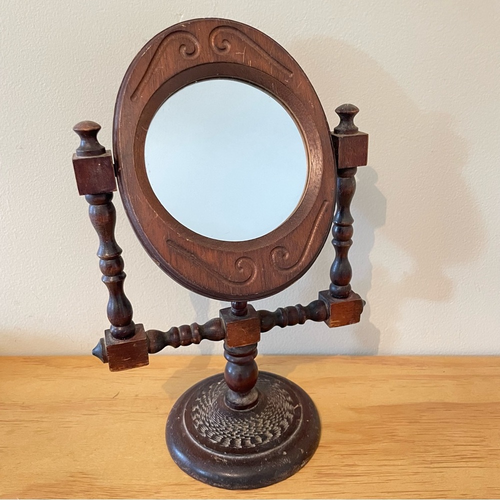 Victorian vintage antique wooden swivel mirror gentleman’s shaving ornate